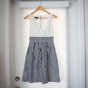 White and blue dress with stripped bottom